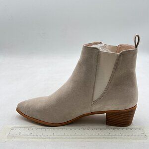 Beige Women's Pointed Toe Ankle Boots Block Low Heels Pull On Dressy Winter Boot